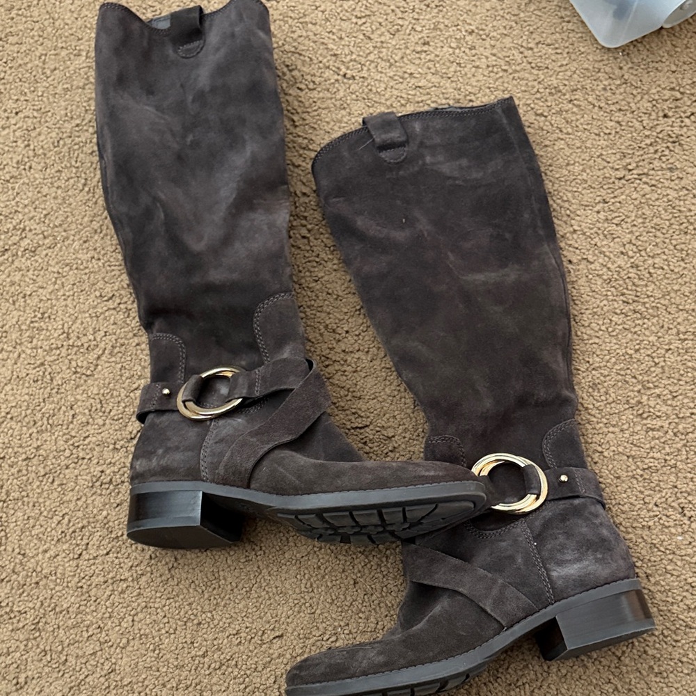 Karl Lagerfeld Dark Brown Suede Heeled Boots